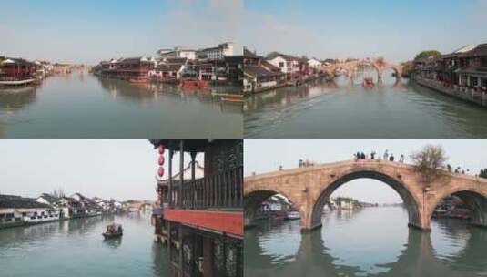 上海朱家角古镇的游船高清在线视频素材下载