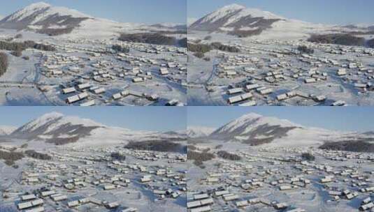 新疆禾木冬季村庄航拍高清在线视频素材下载