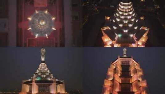 航拍夜幕下的南京大报恩寺景区高清在线视频素材下载