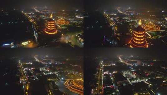 河南 洛阳 明堂天堂景区 夜景航拍高清在线视频素材下载