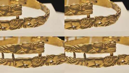 黄金文物内蒙古博物院鹰顶金冠饰底座高清在线视频素材下载