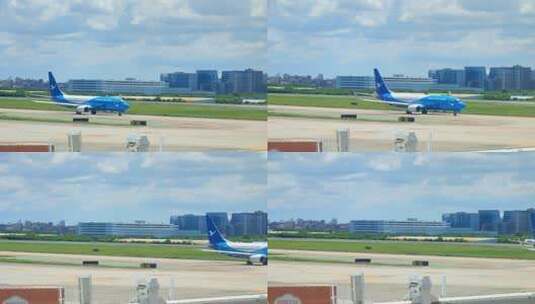 厦门高崎国际机场飞机跑道上准备起飞的航班高清在线视频素材下载