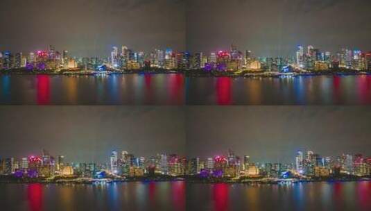 航拍杭州钱江新城市民广场城市阳台夜景延时高清在线视频素材下载