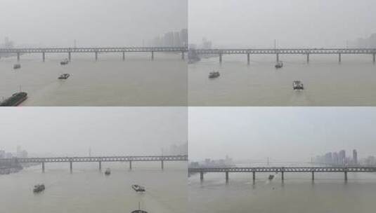 武汉长江大桥附近的沙尘天气情况高清在线视频素材下载