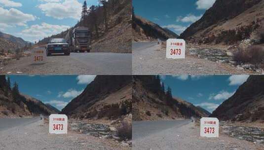 西藏旅游风光318国道公里桩行道路碑高清在线视频素材下载