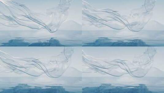 水面上流动的透明布料3D渲染高清在线视频素材下载