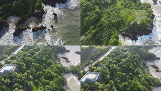 坦巴巴海滩无人机飞过热带海滩和山坡风光。
若昂·佩索阿，巴西/无人机高清在线视频素材下载
