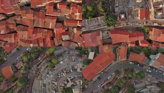 城市航拍海滨小镇拥挤的红色屋顶法国芒通高清在线视频素材下载
