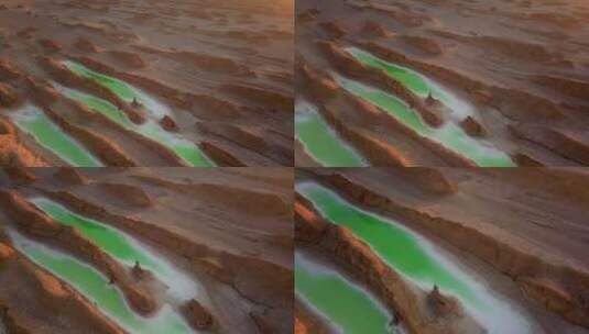 日落时分沙漠中的绿色盐湖高清在线视频素材下载