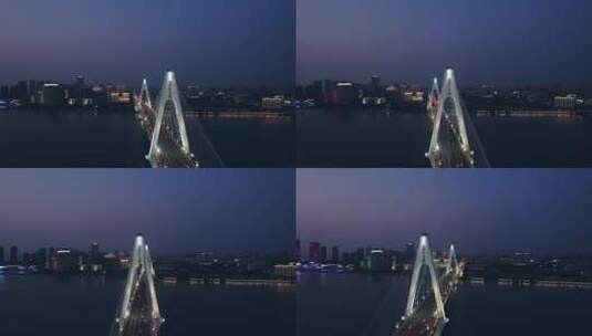 海口世纪大桥夜景航拍高清在线视频素材下载