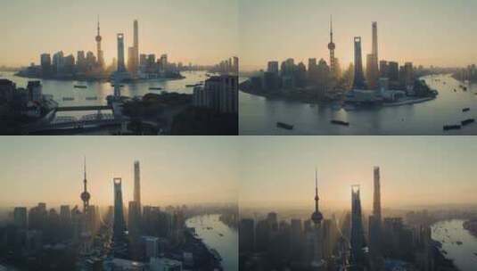 上海外滩黄浦江中心航拍高清在线视频素材下载