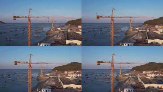 航拍4K塔吊海边吊车高清素材高清在线视频素材下载