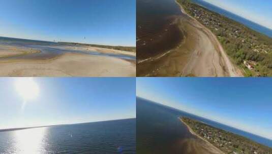 FPV无人机航拍大海海滩人群玩乐海上滑翔伞高清在线视频素材下载