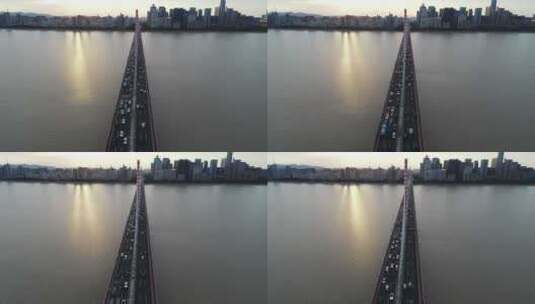航拍跨江大桥车流高清在线视频素材下载