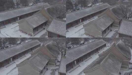 航拍雪景中的内蒙古呼和浩特和硕恪靖公主府高清在线视频素材下载