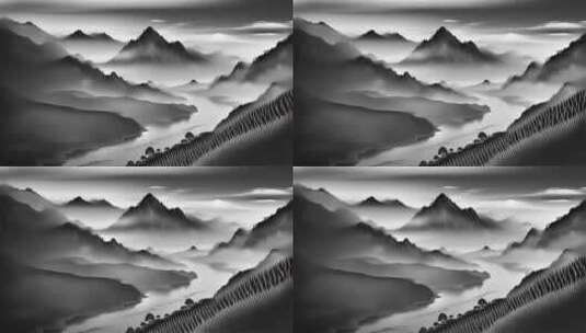 AIGC素材 中国山水水墨自然背景高清在线视频素材下载