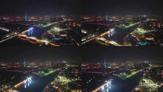 航拍河南漯河沙河大桥夜景高清在线视频素材下载