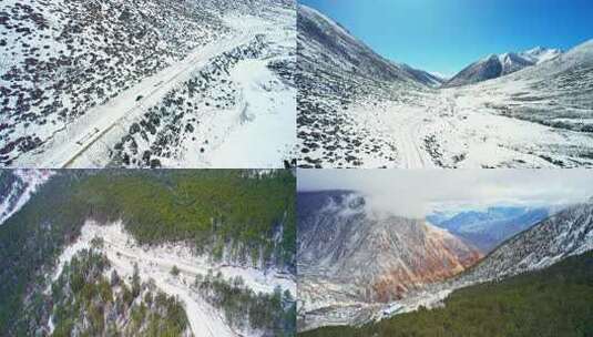 汽车在雪山上行驶 震撼高原山脉318川藏线高清在线视频素材下载