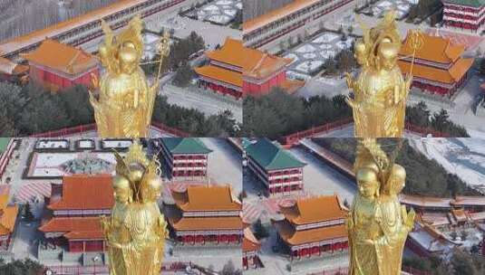 牡丹江海林市报恩寺金佛航拍高清在线视频素材下载