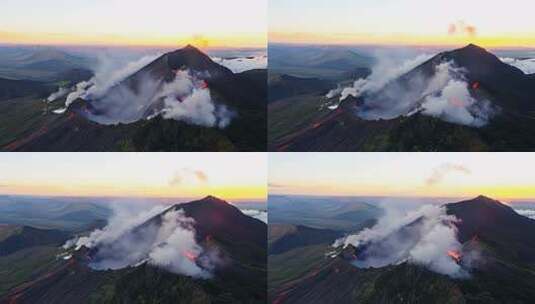 火山喷发烟雾缭绕的壮观景象高清在线视频素材下载