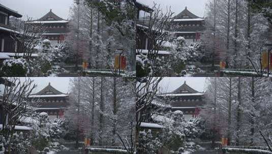 杭州径山寺中式古建筑雪景高清在线视频素材下载