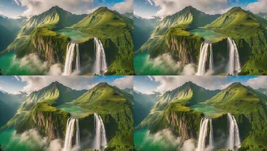 空中俯瞰山水瀑布自然景观高清在线视频素材下载