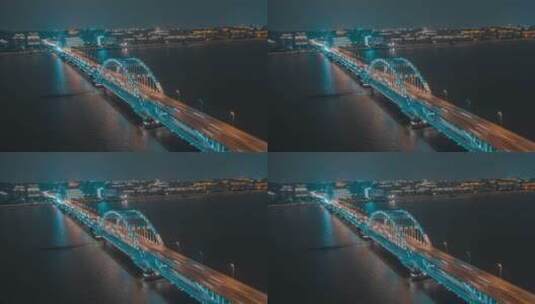 杭州_复兴大桥_夜景_环绕航拍延时高清在线视频素材下载
