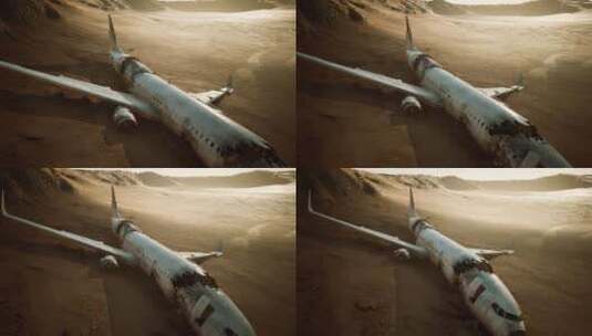 沙漠中被遗弃飞机残骸高清在线视频素材下载