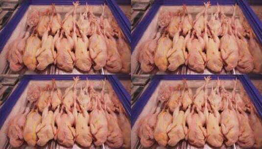 肉类市场超市卖整鸡鸡肉白条鸡高清在线视频素材下载