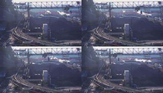航拍的繁忙的钢铁厂高清在线视频素材下载