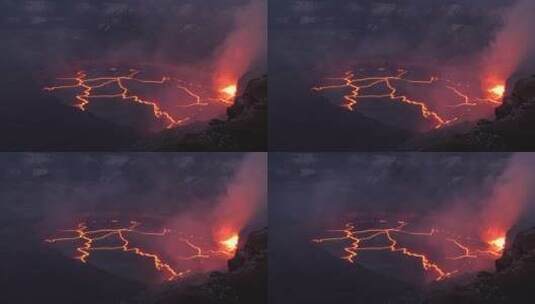 火山爆发岩浆流入湖高清在线视频素材下载
