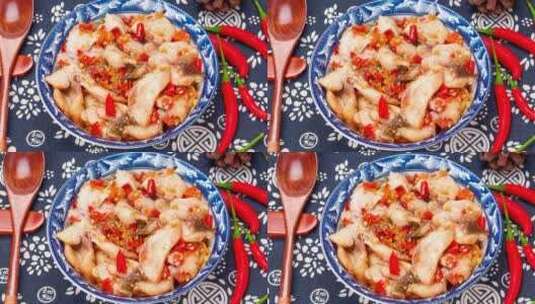 剁椒鱼片家常菜品美食4k镜头平移高清在线视频素材下载