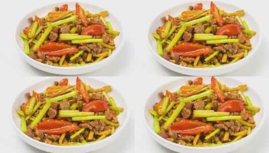 家常菜品芹菜炒牛肉4k实拍高清在线视频素材下载