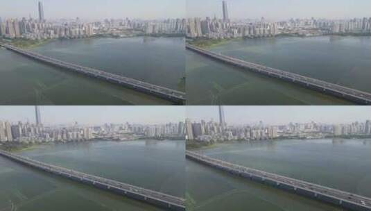 航拍武汉沙湖大桥交通高清在线视频素材下载
