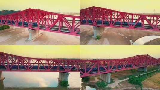 航拍火车驶过黄河大桥 中欧班列货运火车高清在线视频素材下载