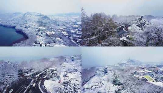 断桥 西湖  雪景 杭州 航拍 完整版高清在线视频素材下载