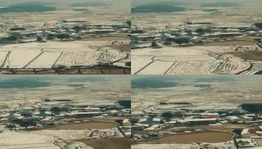 航拍美丽乡村冬天雪景高清在线视频素材下载