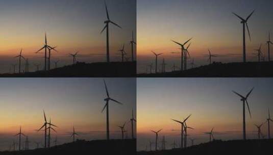 晚霞中的山上风力发电场高清在线视频素材下载
