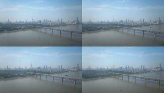 武汉长江大桥与龟山电视塔同框延时高清在线视频素材下载