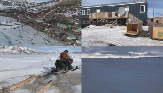 北极村庄 因纽特人 冰上驾驶雪橇车 合集高清在线视频素材下载