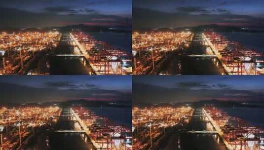 航拍夜晚宁波北仑集装箱码头堆场高清在线视频素材下载