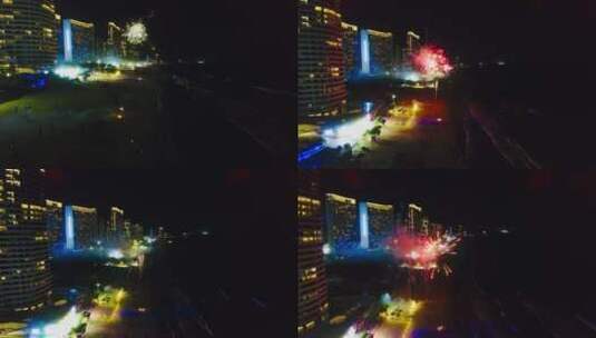 惠州双月湾夜景 烟花高清在线视频素材下载