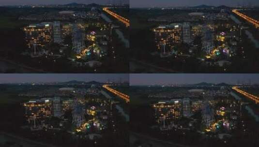 航拍上海佘山世茂洲际酒店夜景全景高清在线视频素材下载