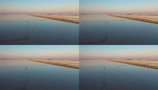 江苏省南京市石臼湖特大桥日落航拍高清在线视频素材下载