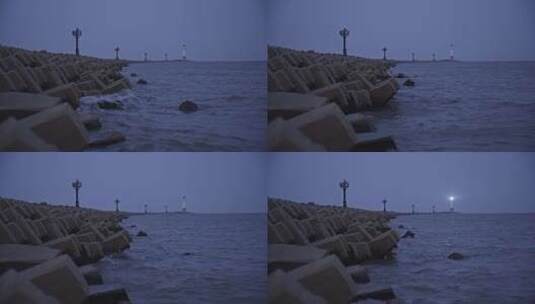 上海吴淞口海岸边的防波提与灯塔高清在线视频素材下载