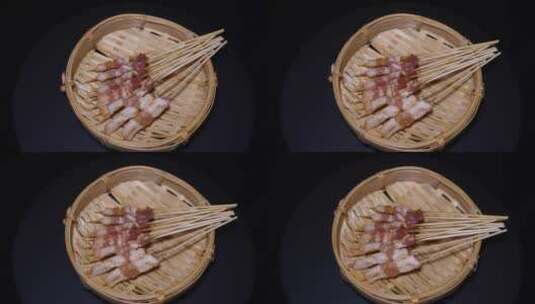 猪五花肉串小串肉串钵钵鸡炸串烤串美食高清在线视频素材下载