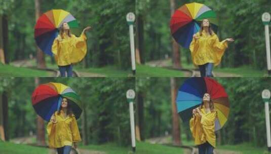 打伞在雨中漫步的女人高清在线视频素材下载