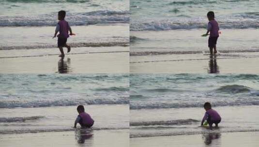 海边奔跑的儿童高清在线视频素材下载