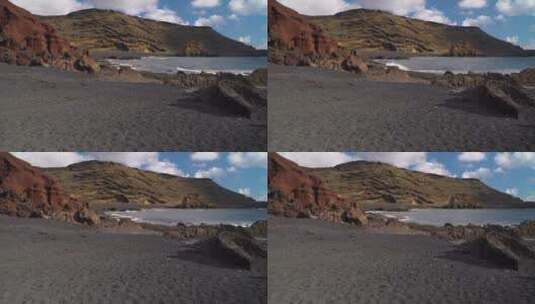 海岸线与黑色沙滩景观高清在线视频素材下载