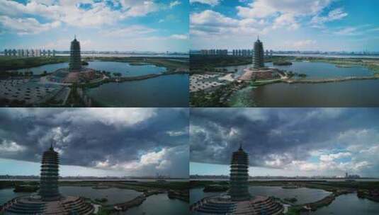 杭州_中国水利博物馆航拍延时高清在线视频素材下载